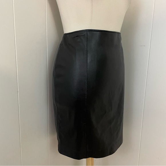 i.e Black Leather Knee Length Pencil Straight Skirt - Picture 4 of 7